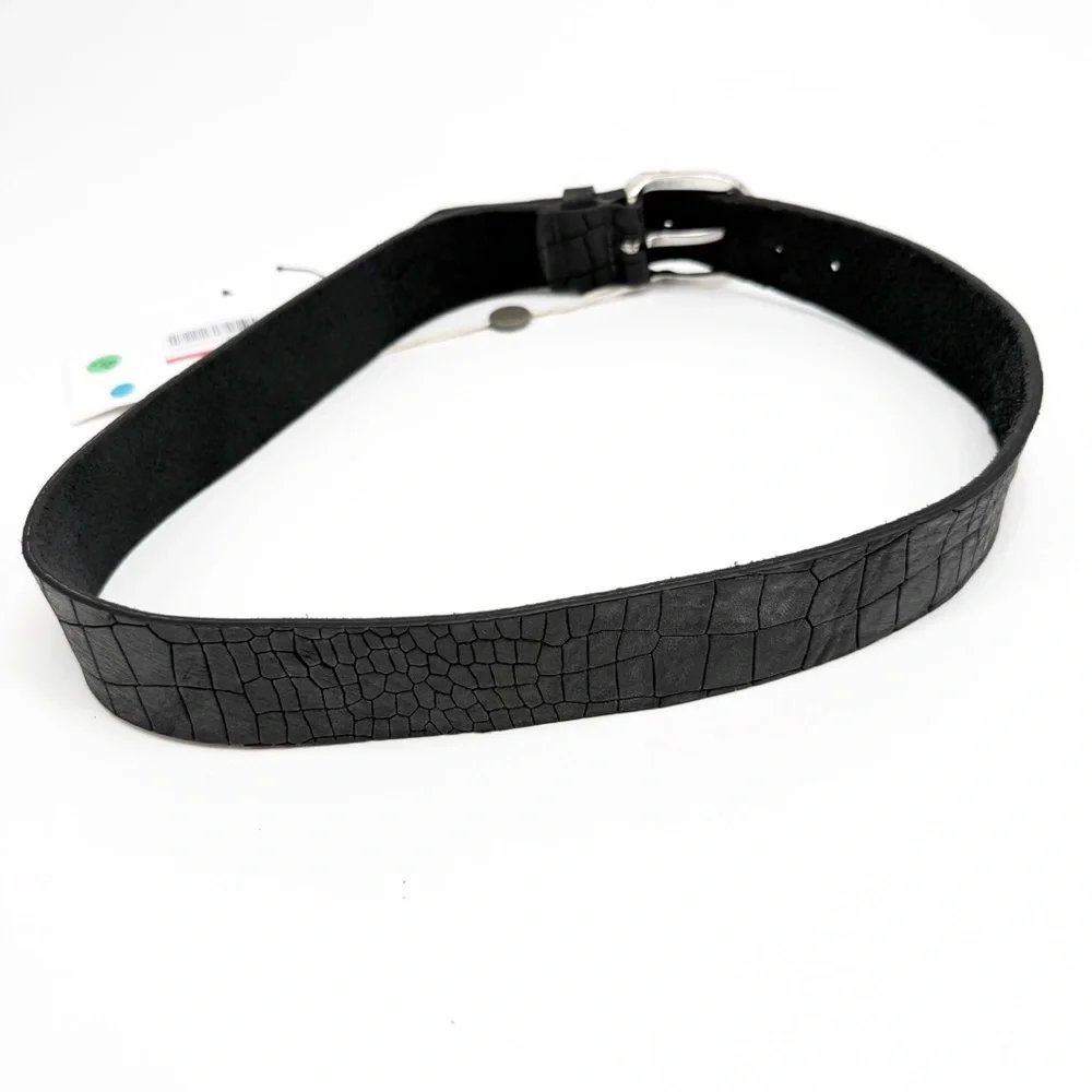 Orciani Handmade Crocodile Emobossed Matte Leather Italian Made Black Belt, XS